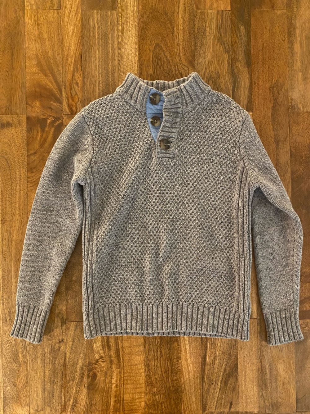Boy’s Gray Knit Button-Neck Sweater